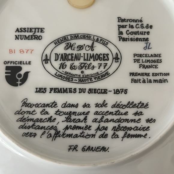 Vintage D’arceau Limoges Collector Plate “Sarah” Limoges Plate with Mounting Kit - Picture 10 of 12